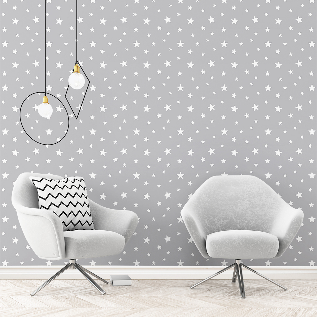 Papel Pintado Moderno Estrellas en Gris Medio