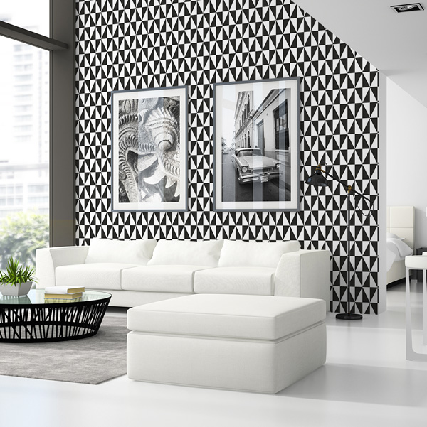 papel pintado geometrico en blanco y negro 995