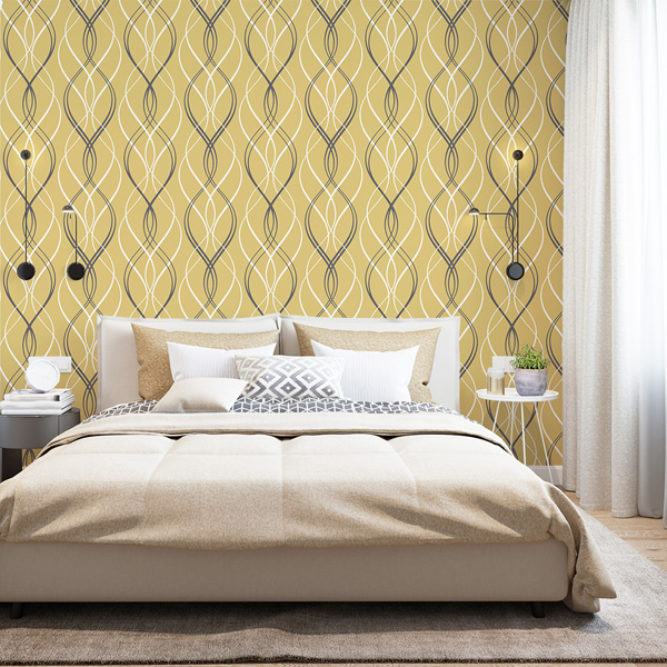 Papel Pintado Ondas Mostaza 986