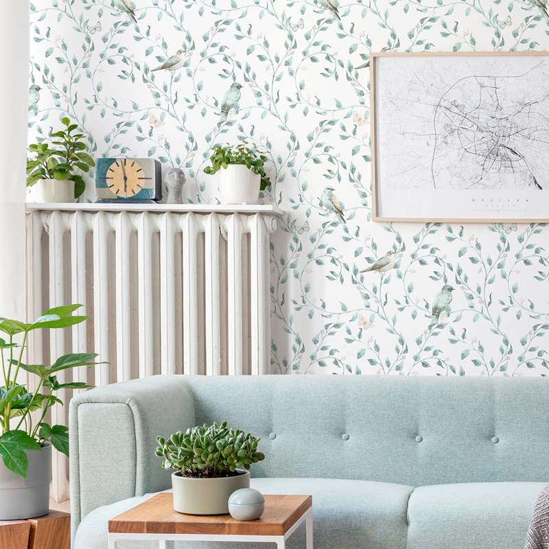 Salón Decorado con el papel pintado de Pajaritos 313