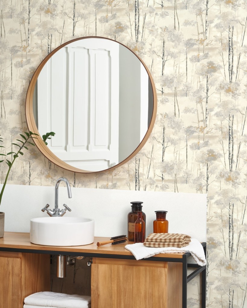 Papel Pintado Vinilico instalado en cuarto de baño zonas humedas - Riverside de Casadeco