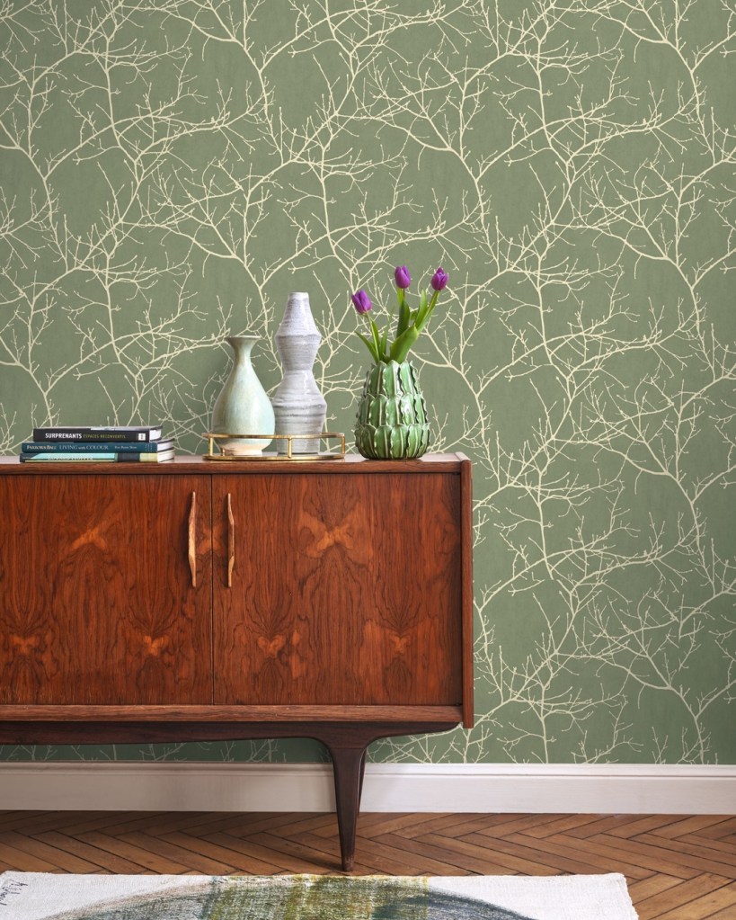 Papel pintado de Ramas Riverside en color Verde