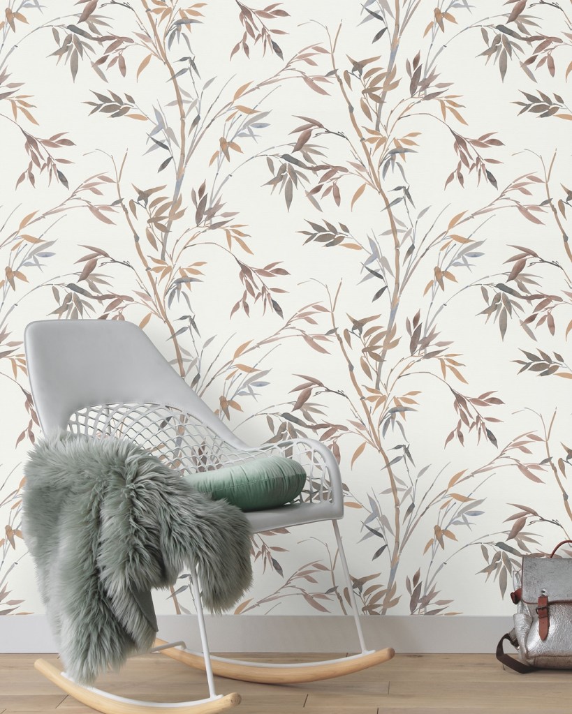 Papel pintado BAMBÚ HOJAS MARRONES Y GRIS AZULADO 10388-11