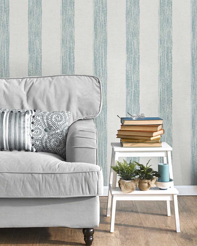 Papel Pintado Raya Étnica Verde Agua