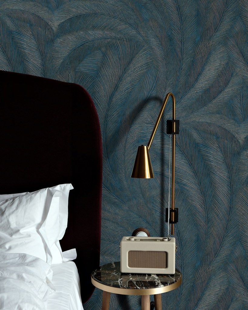 Papel Pintado de Plumas Azul Petroleo